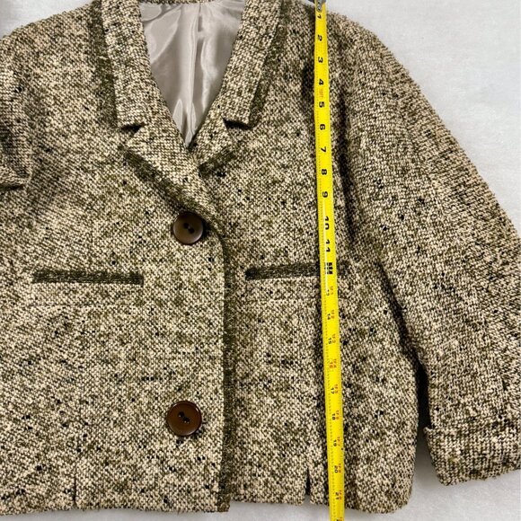 Vintage Inspired Brown Tweed Wool Women M Crop Jacket Equestrian Academia Money - Picture 6 of 8